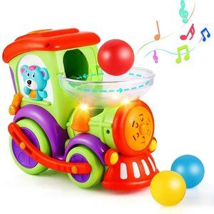 LUKAT Toddler Educational Drop and Go Toy Train with 3 Popper Ball, Music and Li